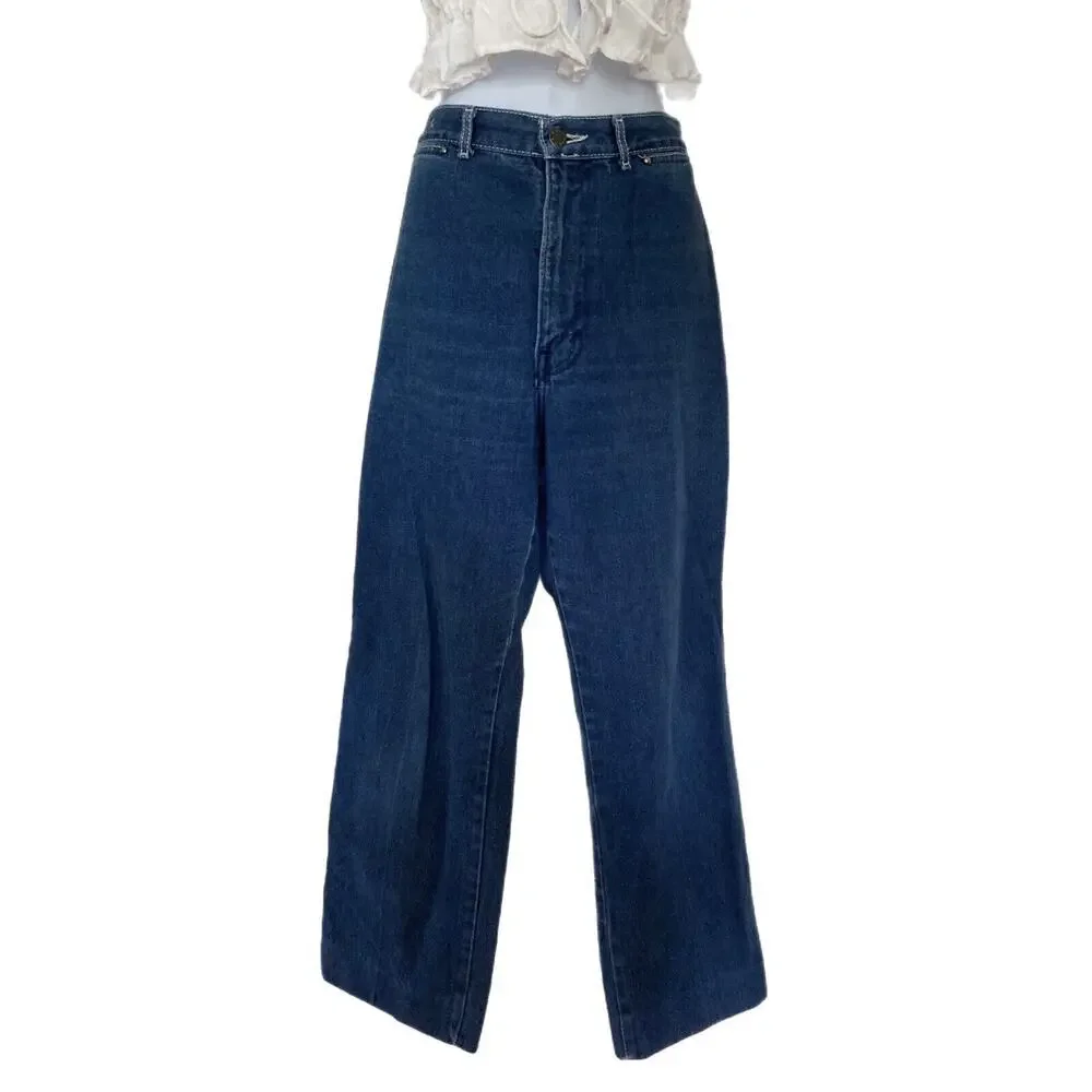 Vintage 70s Boho Hippie Brittania High Rise Blue Denim Flare Jeans Size 27 - Picture 5 of 7